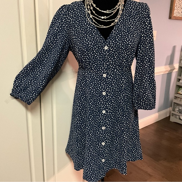 BeBop NWOT Midi Dress Polka-Dot Midi Navy & White Dots - Picture 1 of 11
